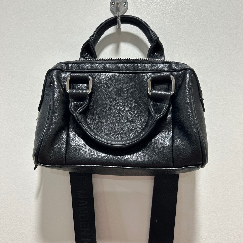 Madden NYC Black Mini Satchel Bag Top Handle Crossbody Silver Hardware - Picture 2 of 6